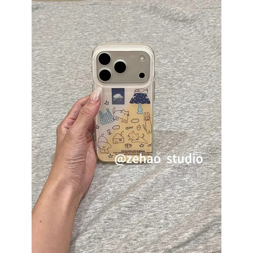 卡通涂鸦台灯小猫小狗适用苹果17p双层iphone16亮面15可爱手机壳17pro双层iphone16卡通iPhone17苹果15pro