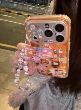 橙色拼贴点心kt猫咪ins韩系ins风17pro手机壳17promax保护iphone15女款16pro双层16卡通iPhone17苹果15pro