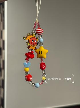 ins风韩系手机链黄色星星立体星星人串珠挂件手机手链ccd相机挂件