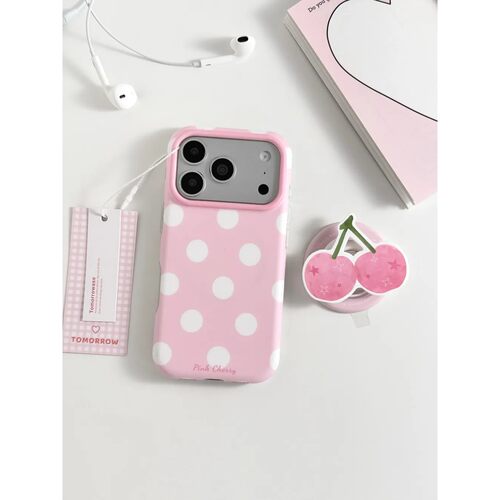少女波点粉色樱桃简约ins手机壳17promax保护iphone15女iPhone16pro双层iphone16卡通iPhone17苹果15pro