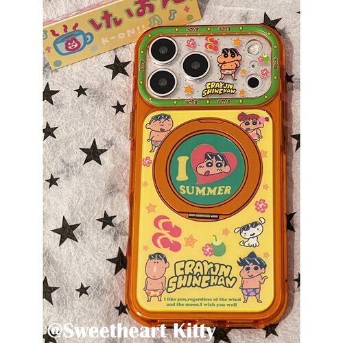 橙色可爱蜡笔小新旋转简约ins手机壳17promax保护iphone15女iPhone16pro双层iphone16卡通iPhone17苹果15pro