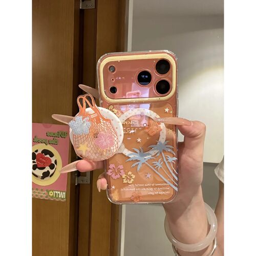 七.磁吸透明橙椰树网兜简约ins手机壳17promax保护iphone15女iPhone16pro双层iphone16卡通iPhone17苹果15pro