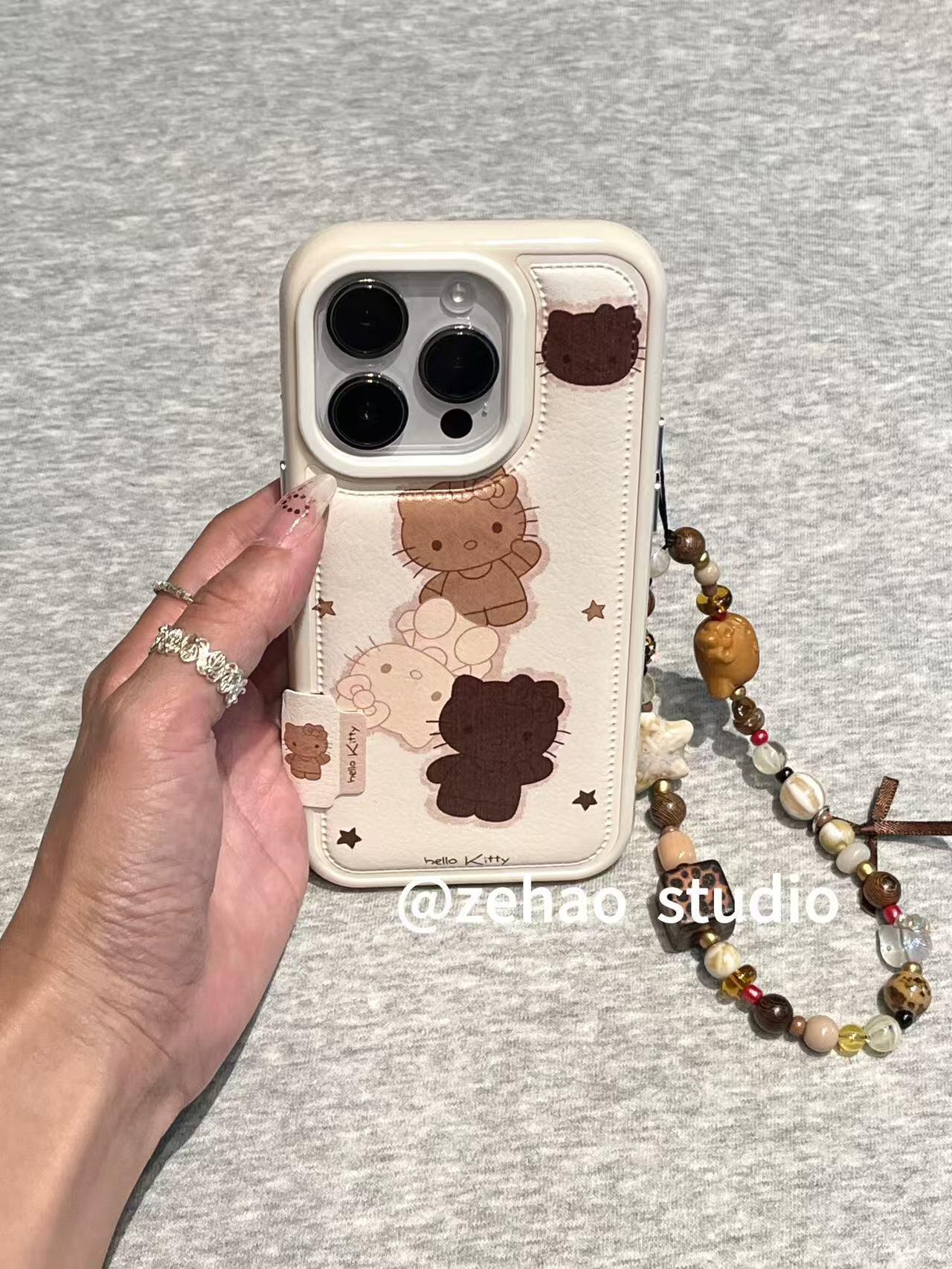 皮革三色可爱kitty适用于手机壳17promax保护iphone15女iPhone16pro双层iphone16卡通iPhone17苹果15pro