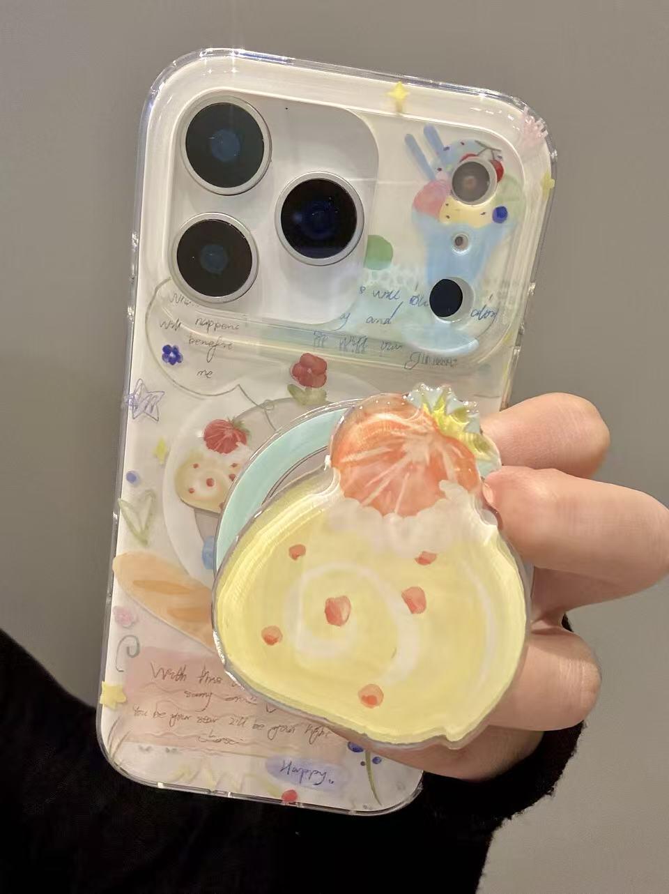 治愈美食草莓瑞士卷蛋糕适用iphone16promax手机壳17磁吸15/16硬手机壳苹果15pro卡通iPhone16双层16pro双面