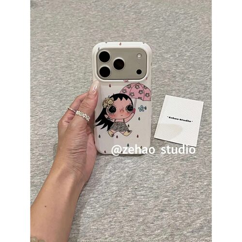 可爱花朵雨伞小玉适用苹果17promax双层iphone16亮面1气囊手机壳17pro双层iphone16卡通iPhone17苹果15pro