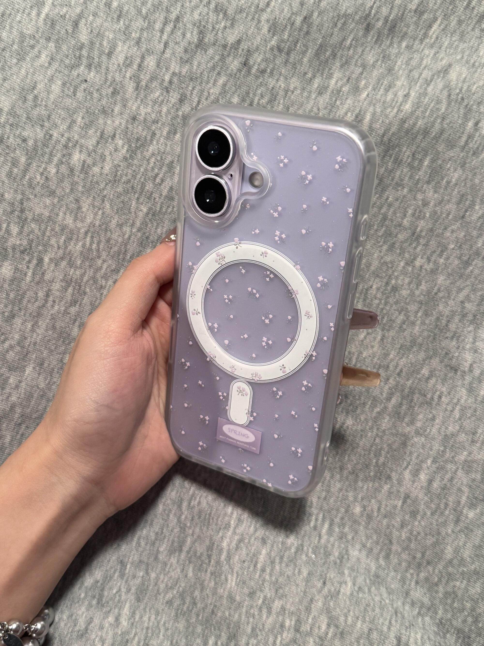 肤感磁吸透明磨砂紫色碎花适用iPhone17pro新款iPhone17promax苹果16promax手机壳16pro卡通iPhone16