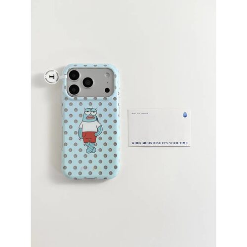 蓝底闪粉波点酷酷鱼简约ins手机壳17promax保护iphone15女iPhone16pro双层iphone16卡通iPhone17苹果15pro