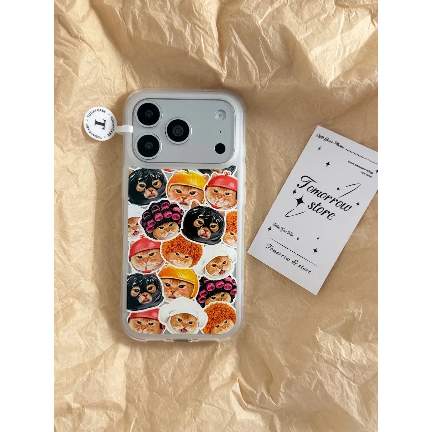 韩系满屏头套小猫贴纸简约ins手机壳17promax保护苹果17pro女iPhone16pro双层iphone16卡通iPhone17苹果15pro