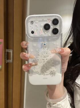 韩系ins闪镜白色圣诞树17pro手机壳ins17promax保护iphone15女款16pro双层iphone16卡通iPhone17苹果15pro