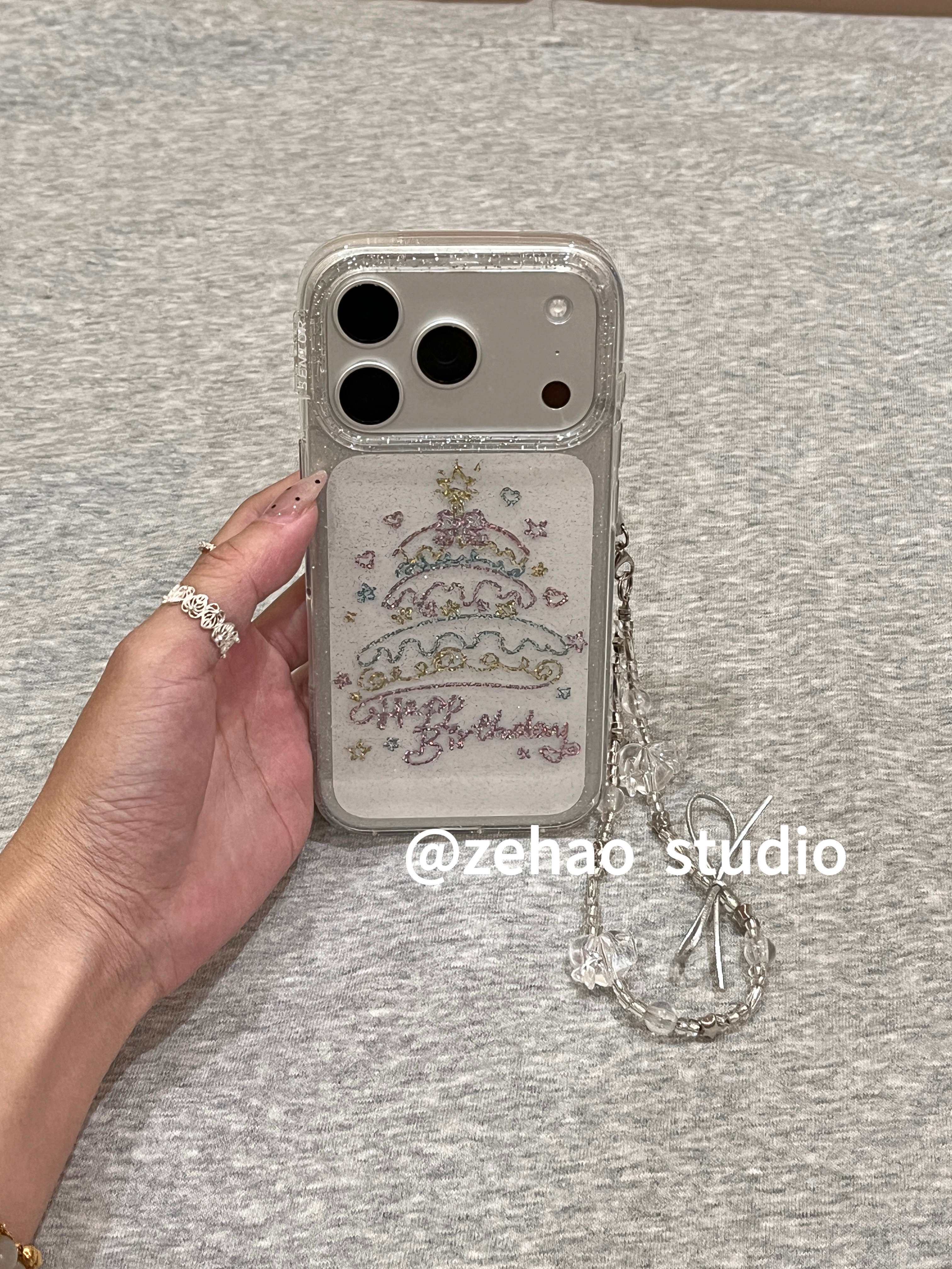 透明细闪彩色蛋糕适用于17pro手机壳ins韩系17promax保护iphone15女款16pro双层16卡通iPhone17苹果15pro