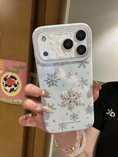 立体镜框雪花ins唯美适用苹果17promax手机壳苹果15promax保护17pro女iPhone16pro双层iPhone17苹果15pro
