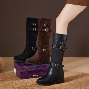 震地王内增高筒马丁靴女鞋 厚底松糕小个子中筒长靴潮 12CM冬秋季