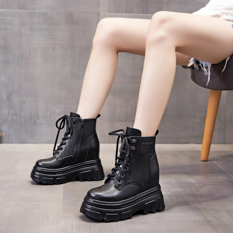 内增高马丁靴女真皮2024秋新款松糕跟厚底高跟头层牛皮短靴女鞋