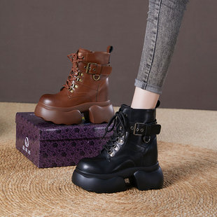 震地王高跟12cm马丁靴女2025秋季 厚底内增高炸街机车短靴子潮 新款