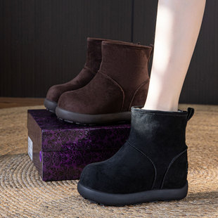 短靴子 加绒保暖大棉鞋 震地王厚底内增高12cm雪地靴女2025冬季 新款