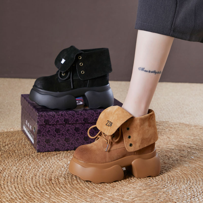 震地王12cm复古马丁靴女2025秋季厚底内增高两穿短靴大黄靴潮