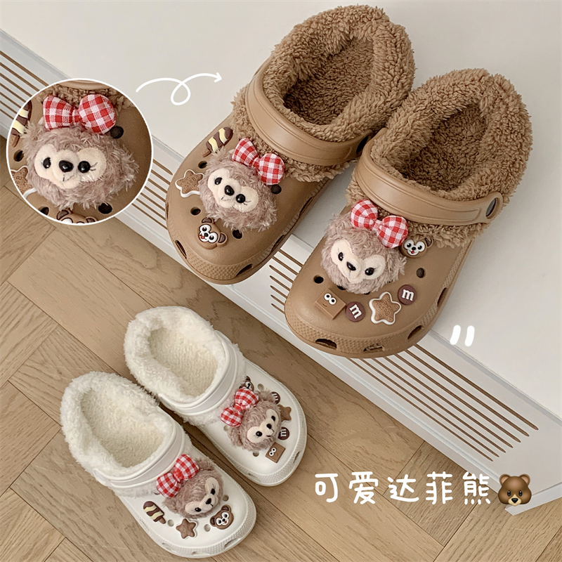 可拆洗棉拖鞋厚底加绒秋冬可爱EVA外穿包头防滑保暖两用洞洞鞋女