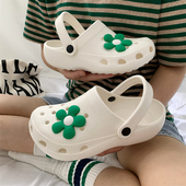 洞洞鞋 女ins可爱花朵少女心踩屎感包头学生外穿厚底沙滩女拖鞋 夏