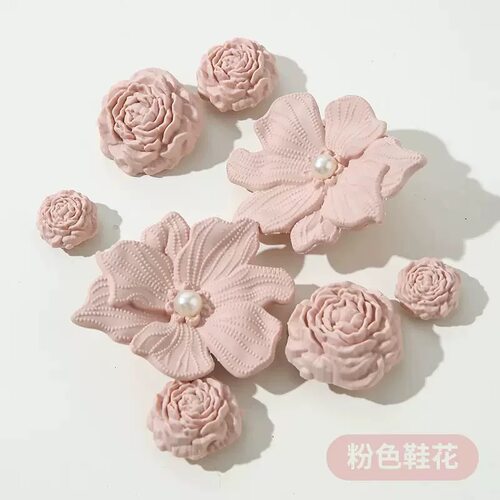石英粉花束洞洞鞋配饰鞋花