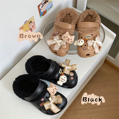 可拆卸加绒洞洞鞋女可爱外穿冬季EVA保暖厚底增高包头毛绒棉拖女