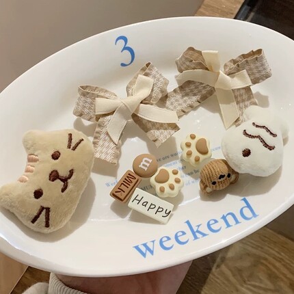 适配洞洞鞋配饰卡通可爱毛绒猫咪小鱼鞋花蝴蝶结装饰品可拆卸鞋扣