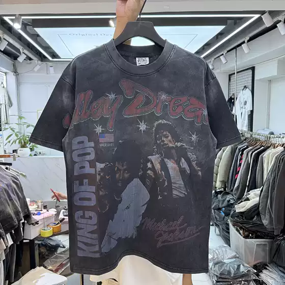 European and American High Street Rapper Letter Print T-Shirt for Men and Women, Vintage Loose Hip-Hop Retro Distressed Short-Sleeve Trendy