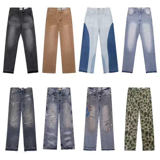 Gallery Dept American Retro Distressed Splatter Paint Ripped Straight-Leg Pants High Street Unisex Loose Jeans Trendy