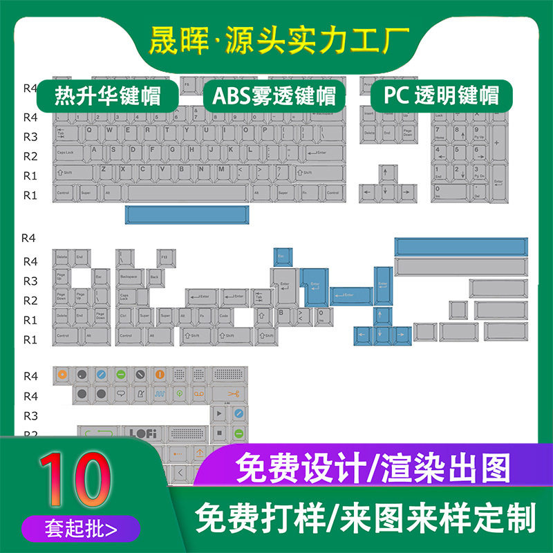 日当午洛菲高级灰主题PBT原厂高度热升华机械键盘键帽客制化全套