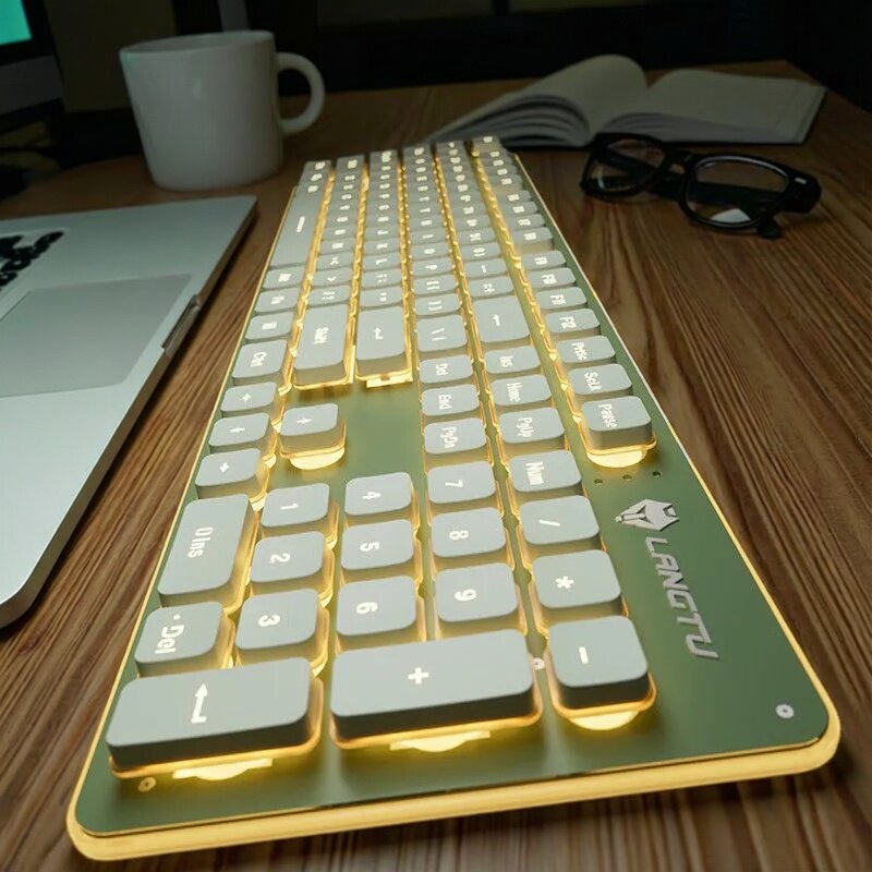 狼途光轴机械键盘办公白色有线键盘人体工程学设计