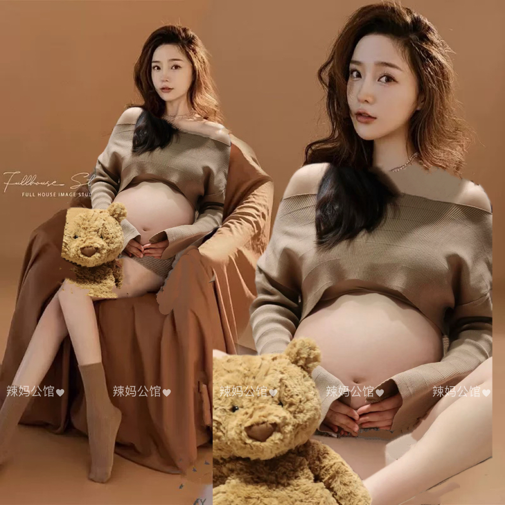 孕妇拍照服装影楼孕妈咪摄影私房写真艺术照针织毛衣套装孕妇照服