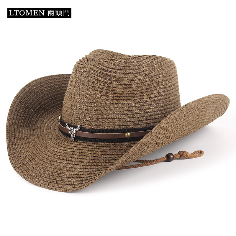 两头门春夏季牛仔帽草帽夏天出游防晒大沿遮阳帽牛头带装饰沙滩帽