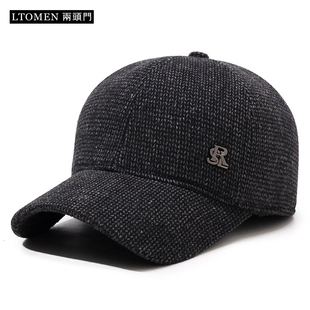 帽子男士秋冬季毛呢棒球帽中老年加绒保暖帽爸爸款户外护耳鸭舌帽