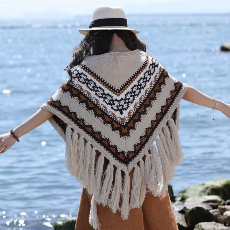 两头门秋冬披肩民族风女流苏