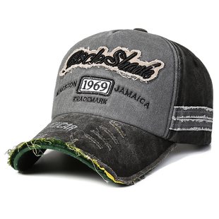 两头门新款复古做旧男女刺绣字母棒球帽1969磨边运动户外遮阳帽子