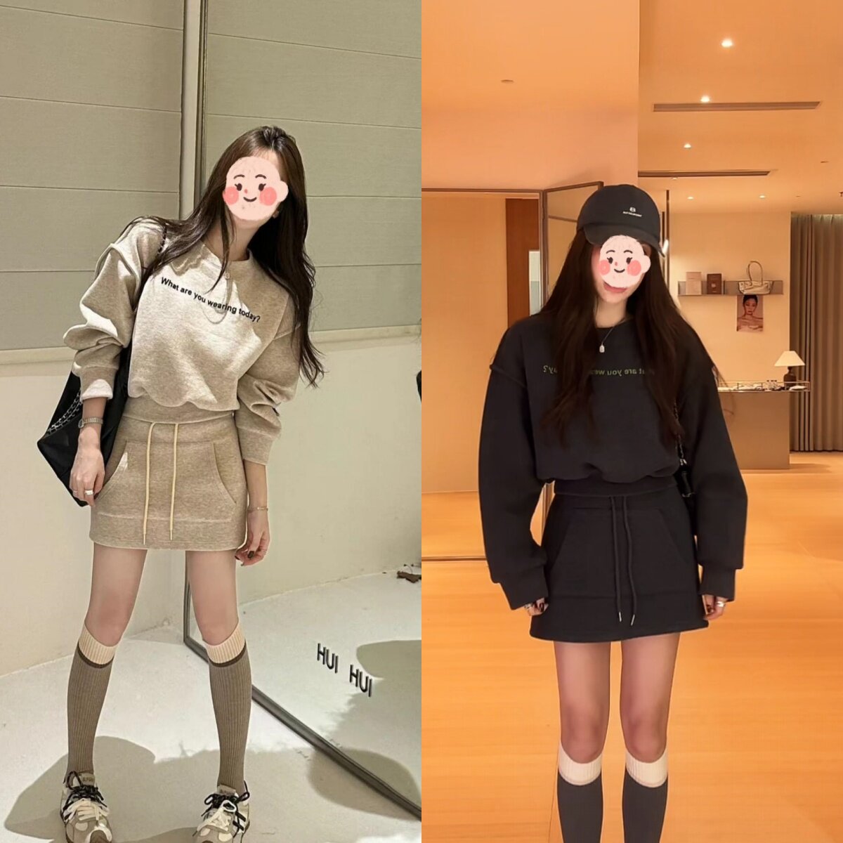 潮流时尚秋冬套装裙圆领长袖卫衣女显瘦抽绳裤裙两件套装休闲遮肉