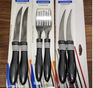 清仓正品巴西进口Tramontina不锈钢厨房三件套牛排刀水果刀餐叉
