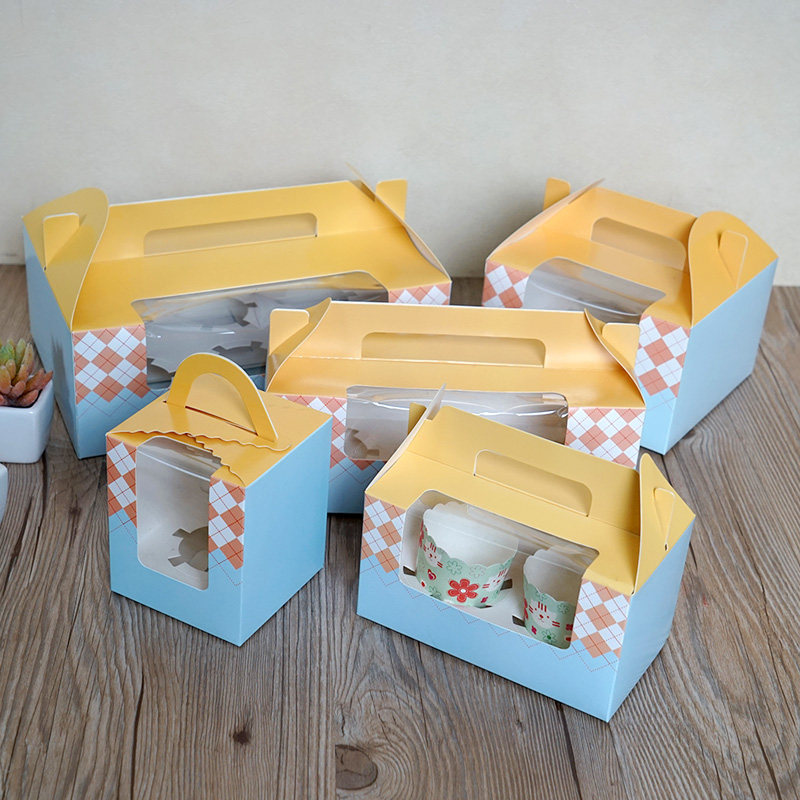 手提马芬杯子蛋糕盒1/2/3/4/6粒装小蛋糕布丁麦芬玛芬包装纸盒子