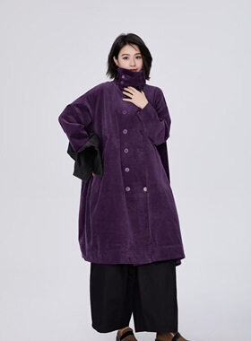 ZBY专柜2026原创春季新款翻领双排扣条绒外套时尚百搭风衣女2443
