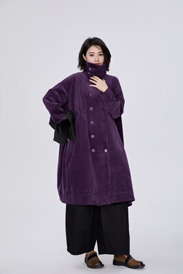 ZBY专柜2026原创春季新款翻领双排扣条绒外套时尚百搭风衣女2443