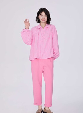 ZBY原创2025秋季新款时尚百搭格子花苞棉衬衫女宽松显瘦上衣85021