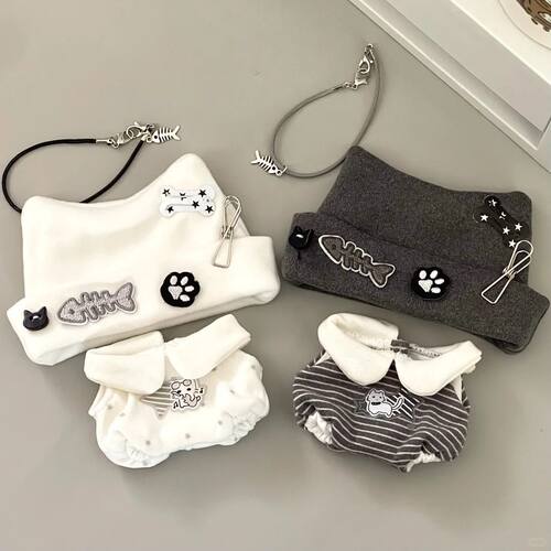 10cm娃衣新品“奶亚小咪”棉花娃娃娃衣套装可爱超萌猫猫朋克衣服