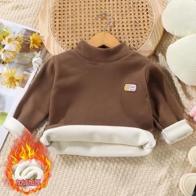 半高领加厚保暖上衣女童一体绒内搭儿童加绒打底衫男童宝宝绒上衣