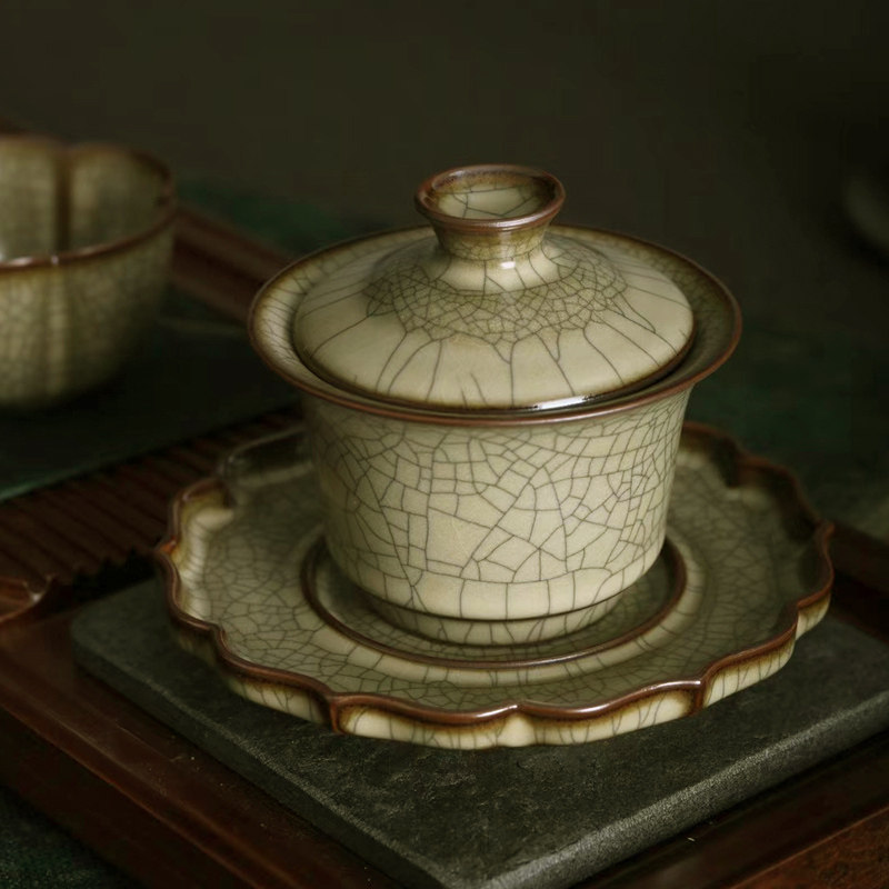 龙泉青瓷项世豪传世哥窑盖碗单个高端功夫茶具手工马蹄三才泡茶碗