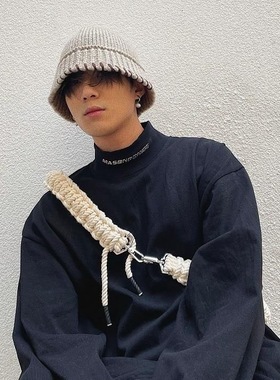 玩物制造 设计师锁边大头围毛线渔夫帽帽子男显脸小秋冬针织盆帽