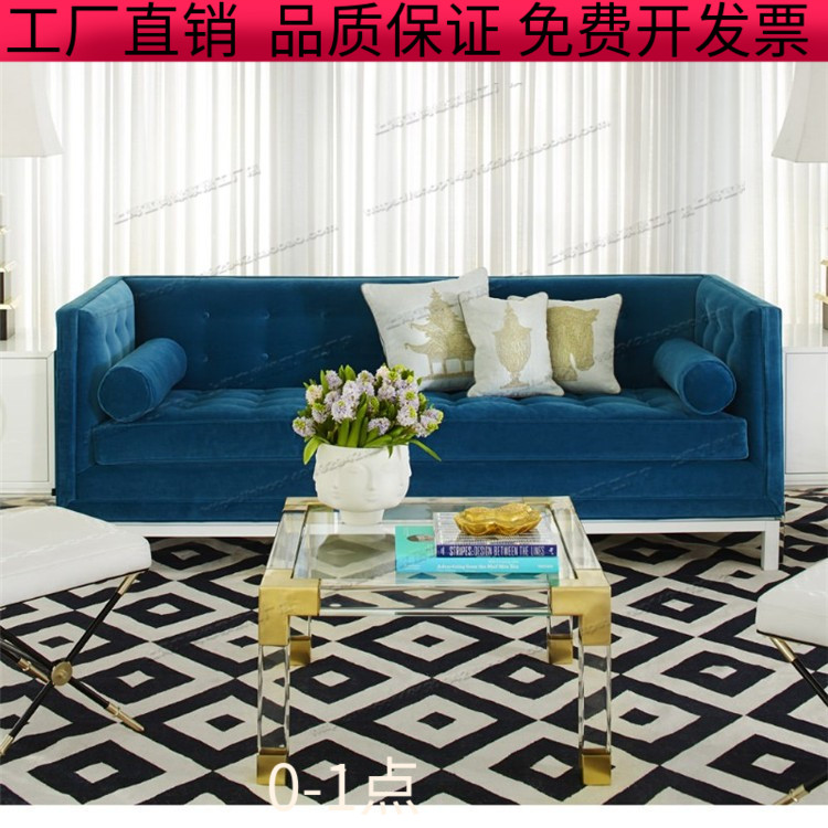美式现代双人沙发简约拉扣三人沙发小户型客厅实木底框创意沙发