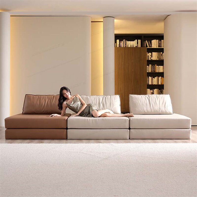 九层糕沙发意式榻榻米懒人豆腐块模块客厅双面直排真皮方块沙发床