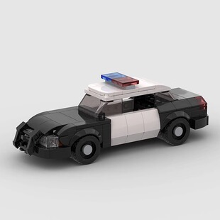 福特皇冠维多利亚警车模型积木moc汽车辆益智拼装儿童玩具6格人仔