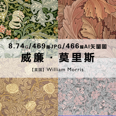 威廉莫里斯William Morris矢量复古花纹背景手账高清设计电子素材