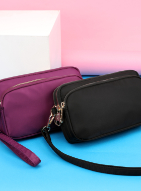 三层拉链手拿包斜挎包尼龙布简约手机包帆布青年潮流女布包零钱包