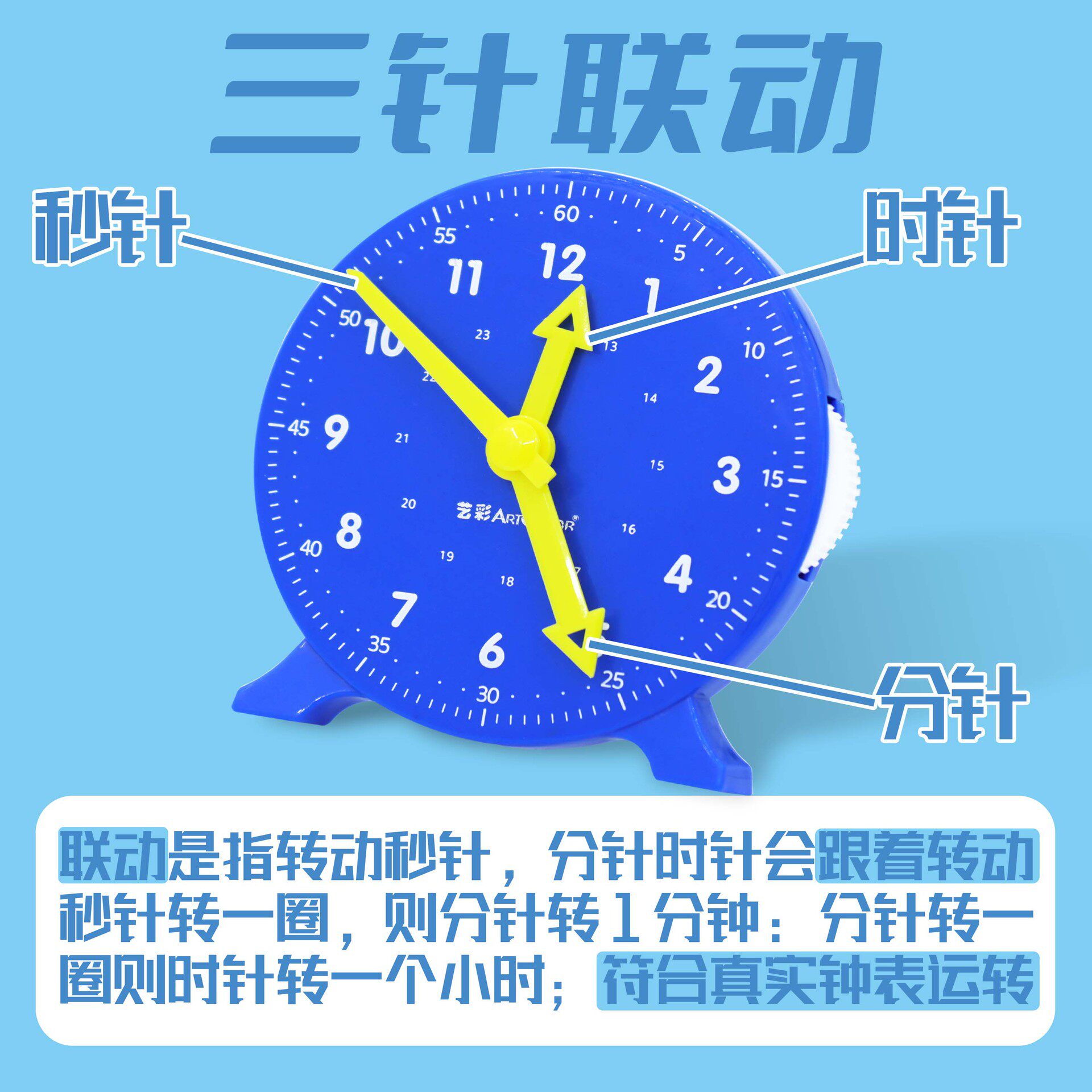 钟表模型小学教具儿童专用学习三针联动一二年级学习认识钟表时间